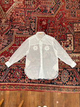 Load image into Gallery viewer, Silk chiffon button down with lace appliqué
