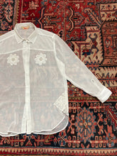 Load image into Gallery viewer, Silk chiffon button down with lace appliqué
