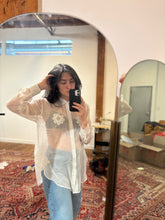 Load image into Gallery viewer, Silk chiffon button down with lace appliqué
