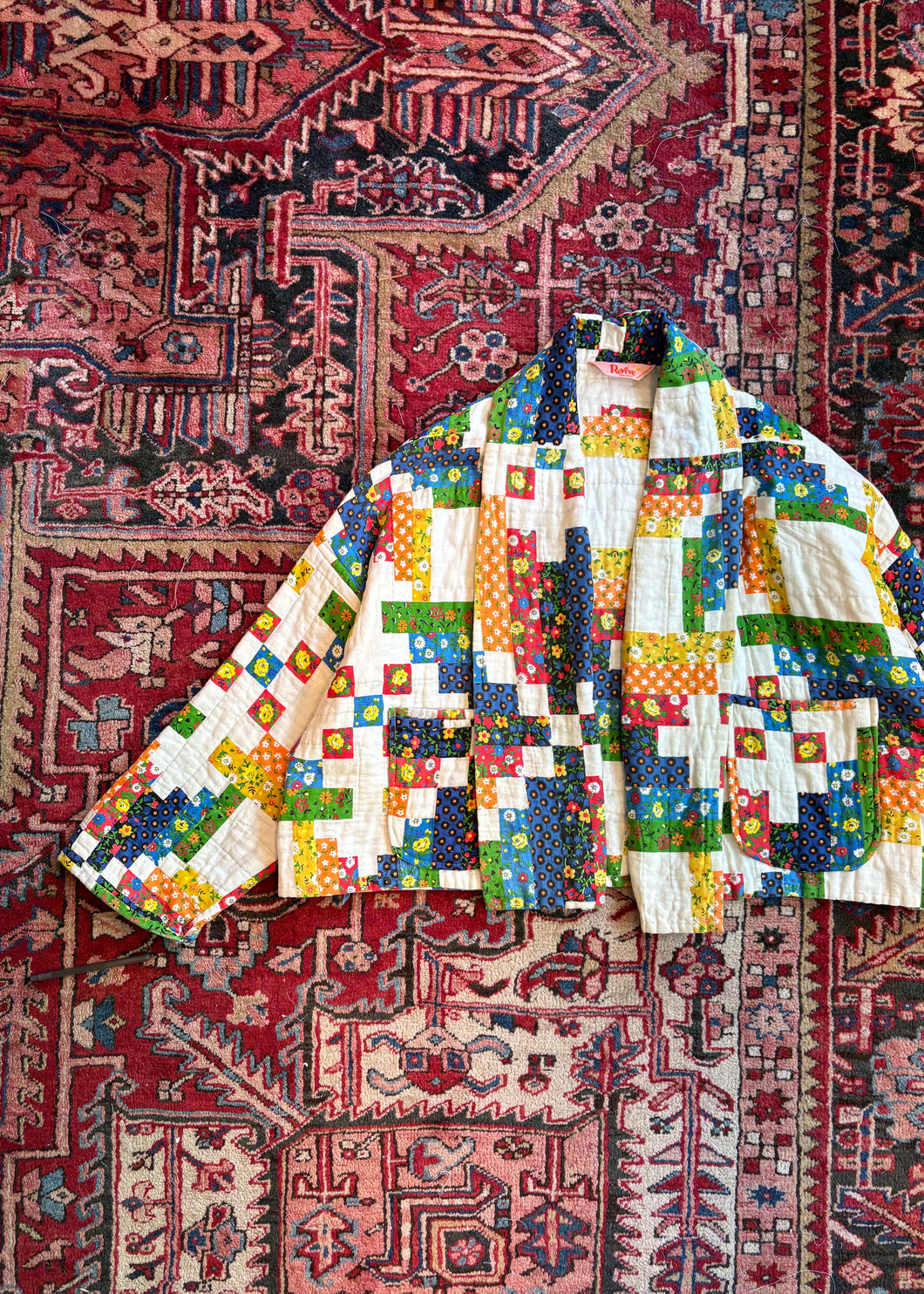 Rainbow Faux Log Cabin Quilted Jacket