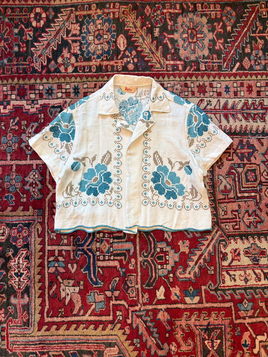 Teal Floral Camp Collar Shirt