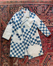 Load image into Gallery viewer, Blue and White Long Line Quilted Jacket
