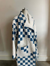 Load image into Gallery viewer, Blue and White Long Line Quilted Jacket
