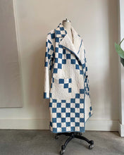 Load image into Gallery viewer, Blue and White Long Line Quilted Jacket
