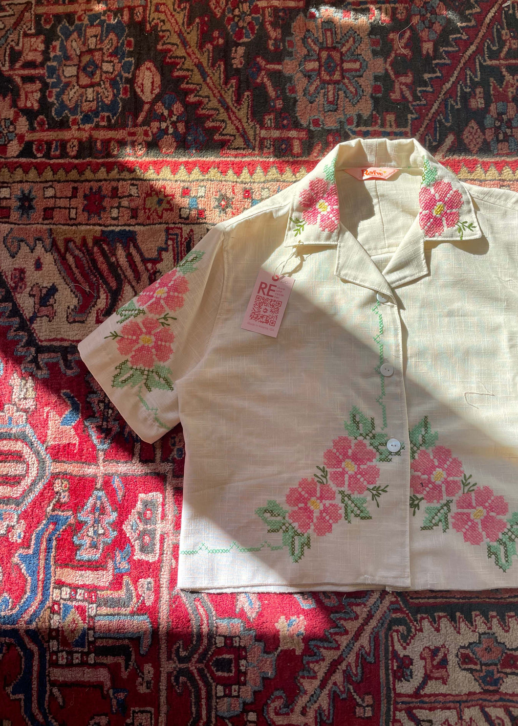 Cropped Floral cross Stitch Camp Short
