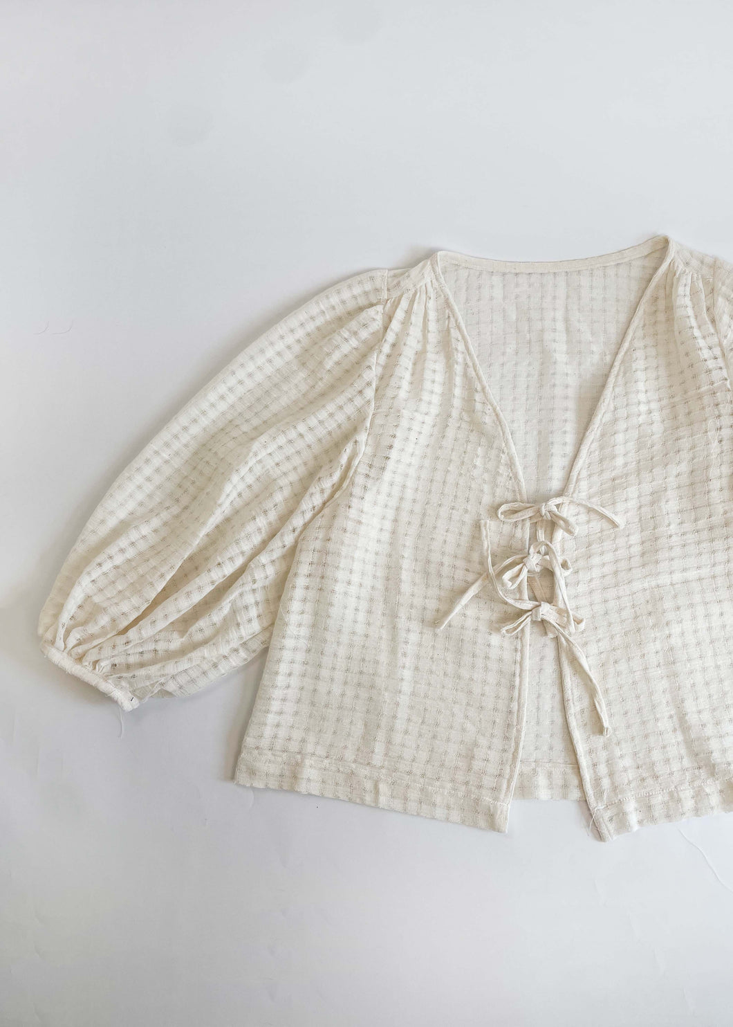 Belle Blouse - Antique white check Linen