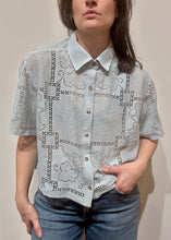 Load image into Gallery viewer, Cropped Blue Lace Button Down - Revivethreadsco
